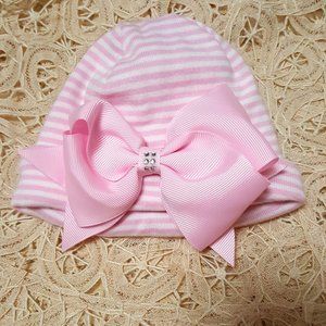 Mudpie Pink & White striped newborn hat